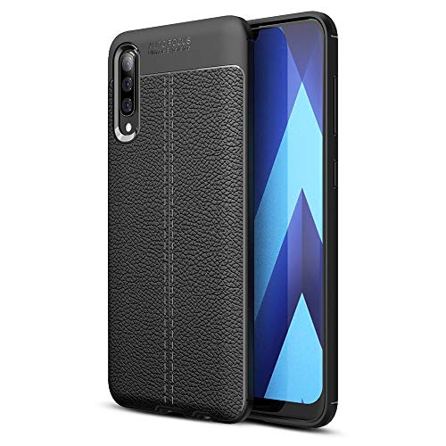 NALIA Leder-Look Hülle kompatibel mit Samsung Galaxy A70, Ultra-Slim Handyhülle Silikon Case Cover, Dünne Phone Schutzhülle, Stoßfeste Etui Handy-Tasche Backcover Smartphone Bumper - Schwarz von NALIA