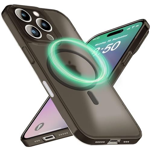 NALIA MagPower Extrem-Dünn Case kompatibel mit iPhone 16 Pro Max Hülle [kompatibel mit Magsafe], 0,3mm Ultra-Slim Cover Hardcase Extra-Schlank Magnetisch Anti-Fingerabdruck, Farbe:Taupe Transparent von NALIA