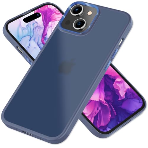 NALIA Matte Hybrid Schutzhülle kompatibel mit iPhone 15 Plus Hülle, Halb-Transparent Durchscheinend Anti-Gelb Frosted Cover, Harte Rückseite & Aufprallschutz Rahmen, Handyhülle Case, Farbe:Blau von NALIA