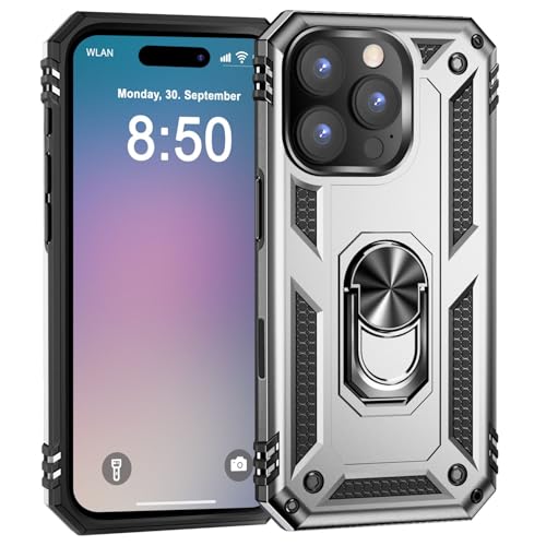 NALIA Military-Style Ring Cover kompatibel mit iPhone 16 Pro Max Hülle, Extrem Schutz 360°-Grad Finger-Halter Ständer & KFZ-Halterung, Robust Outdoor Stoßfest Silikon Hard-Case, Farbe:Silber NALIA Military-Style Ring Cover kompatibel mit iPhone 16 Pro Max Hülle, Extrem Schutz 360°-Grad Finger-Halter Ständer & KFZ-Halterung, Robust Outdoor Stoßfest Silikon Hard-Case, Farbe:Silber von NALIA