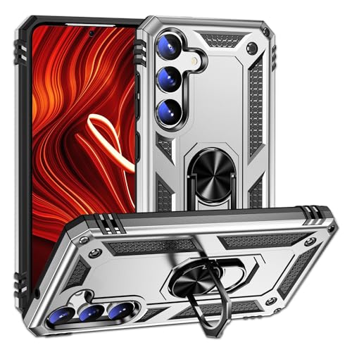 NALIA Military-Style Ringhülle kompatibel mit Samsung Galaxy S24 Plus Hülle, Extrem Robuste Schock-Resistente Outdoor Schutzhülle, 360-Grad drehbarer Ring als Ständer & Finger-Halter, Farbe:Silber von NALIA