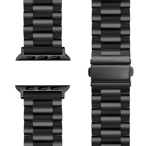 NALIA Mova Edelstahl Armband kompatibel mit Apple Watch Armband Series Ultra/SE 10/9/8/7/6/5/4/3/2/1, 42/44/45/46/49mm, Metall Ersatzarmband mit Doppelfaltschließe, Rostfrei, Farbe:Tiefschwarz NALIA Mova Edelstahl Armband kompatibel mit Apple Watch Armband Series Ultra/SE 10/9/8/7/6/5/4/3/2/1, 42/44/45/46/49mm, Metall Ersatzarmband mit Doppelfaltschließe, Rostfrei, Farbe:Tiefschwarz von NALIA