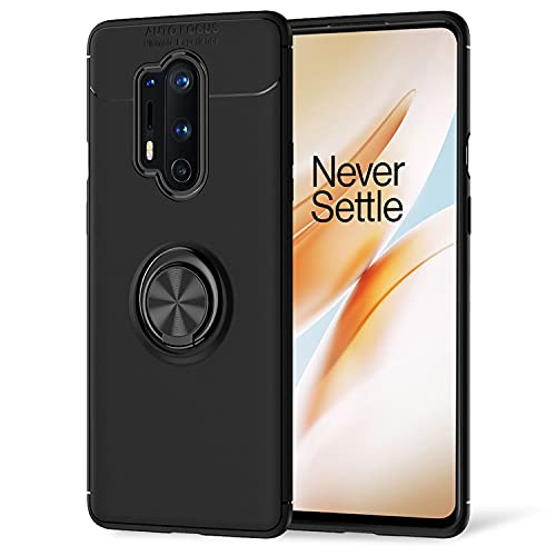 NALIA Ring Handyhülle kompatibel mit OnePlus 8 Pro Hülle, Silikon Cover mit 360-Grad Finger-Halter für magnetische KFZ-Halterung, Schutzhülle Phone Case Handy-Tasche Etui Bumper Backcover - Schwarz von NALIA