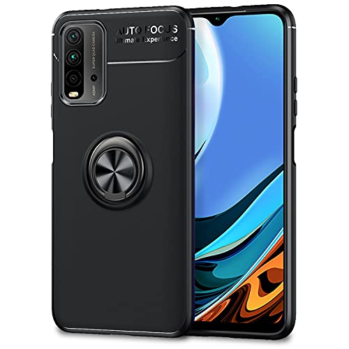 NALIA Ring Handyhülle kompatibel mit Xiaomi Redmi 9T Hülle, Silikon Cover mit 360-Grad Finger-Halter für magnetische KFZ-Halterung, Schutzhülle Phone Case Handy-Tasche Etui Bumper, Farbe:Schwarz von NALIA
