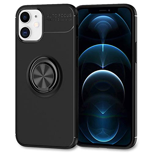 NALIA Ring Handyhülle kompatibel mit iPhone 12 / iPhone 12 Pro Hülle, Silikon Cover mit 360-Grad Finger-Halter für magnetische KFZ-Halterung, Schutzhülle Phone Case Handy-Tasche, Farbe:Schwarz von NALIA