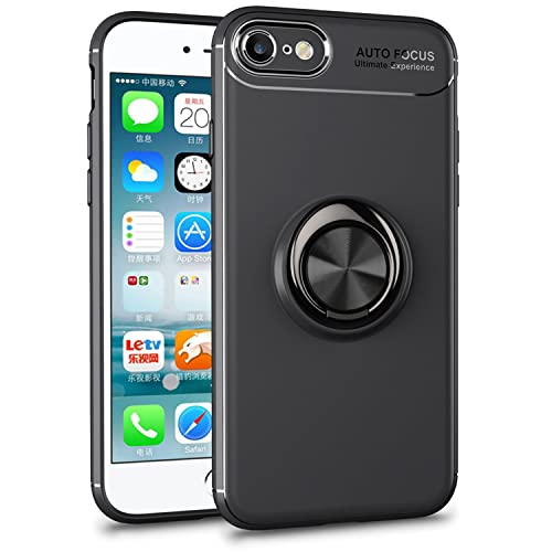 NALIA Ring Handyhülle kompatibel mit iPhone SE 2022 / SE 2020/8 / 7 Hülle, Silikon Cover mit 360-Grad Finger-Halter für magnetische KFZ-Halterung Schutzhülle Phone Case Handy-Tasche, Farbe:Schwarz von NALIA