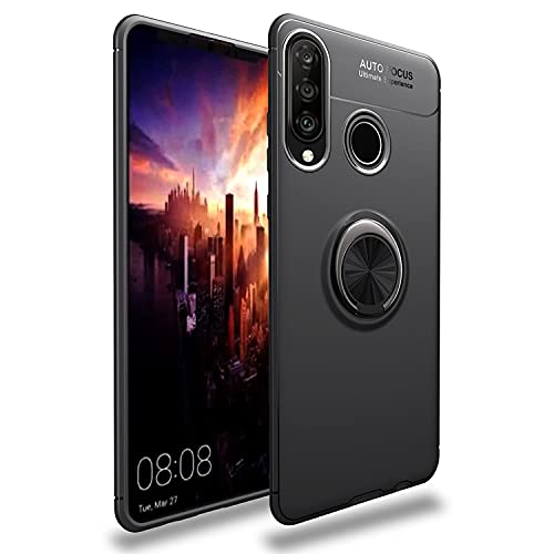 NALIA Ring Hülle kompatibel mit Huawei P30 Lite, Magnetische Silikon Handyhülle für KFZ-Halterung 360-Grad Finger-Halter, Dünnes Kickstand Cover Schutzhülle Ständer Case Slim Etui Bumper - Schwarz von NALIA