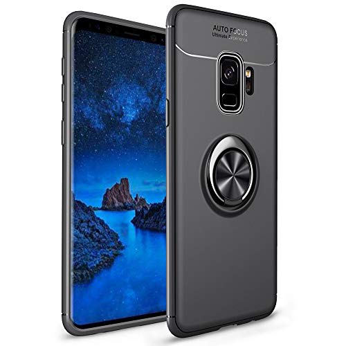 NALIA Ring Hülle kompatibel mit Samsung Galaxy S9, Schutzhülle Cover magnetische Silikon Handyhülle für KFZ-Halterung 360-Grad Finger-Halter, Phone Case Dünn Ständer Slim Etui Bumper - Schwarz von NALIA