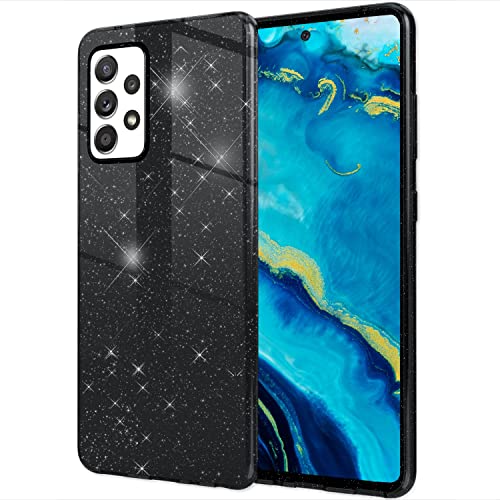 NALIA Robuste Glitzerhülle kompatibel mit Samsung Galaxy A33 Hülle, Stoßfeste Glänzende Glitzer Hybrid Schutzhülle Verstärkte Silikon Handyhülle, Glitter Case Diamant Cover Bling Etui, Farbe:Schwarz von NALIA