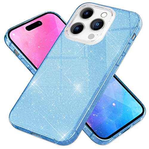 NALIA Robuste Glitzerhülle kompatibel mit iPhone 14 Pro Max Hülle, Stoßfeste Glänzende Glitzer Hybrid Schutzhülle Verstärkte Silikon Handyhülle, Glitter Case Diamant Cover Bling Etui, Farbe:Blau von NALIA