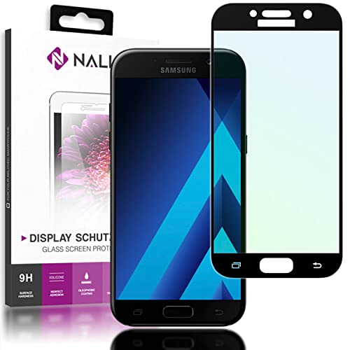 NALIA Schutzglas kompatibel mit Samsung Galaxy A5 2017, Full-Cover Displayschutz Handy-Folie, 9H Härte Glas-Schutzfolie Bildschirm-Abdeckung Schutz-Film Screen Protector Tempered Glass, Farbe:Schwarz von NALIA