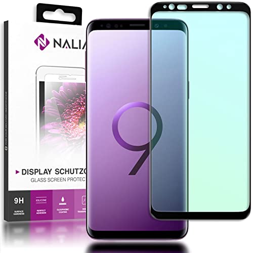 NALIA Schutzglas kompatibel mit Samsung Galaxy S9, 3D Full-Cover Displayschutz Hüllen-Kompatibel, 9H Glas-Schutzfolie Handy-Folie, Schutz-Film Smart-Phone HD Screen Protector - Transparent (schwarz) von NALIA