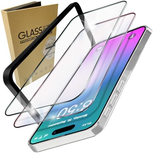 NALIA Set [3-in-1] 2X Schutzglas & 1x Rahmen kompatibel mit iPhone 16 Plus Glas, Klar Panzer-Glas 9H Full Screen-Protector Gehärtete Glasfolie Display-Schutz & Zubehör für Einfache Installation von NALIA