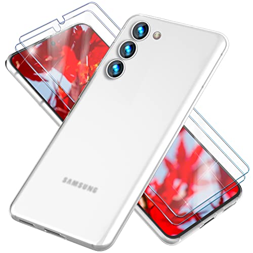 NALIA Set [3-in-1] kompatibel mit Samsung Galaxy S23 Hülle, [1x Extrem Dünnes Hardcase & 2X Displayschutz] 0,3mm Schlank Ultra-Slim Matt Anti-Fingerabdruck, Schutzhülle Cover, Farbe:Weiß Transparent von NALIA