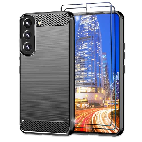 NALIA Set [3-in-1] kompatibel mit Samsung Galaxy S23 Plus Hülle, [1x Carbon Look Silikonhülle & 2X Displayschutz] Matt-Schwarz Anti-Fingerabdruck Kohlefaser-Optik rutschfest Robust, Dünne Schutzhülle von NALIA