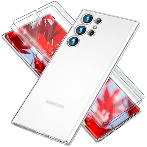 NALIA Set [3-in-1] kompatibel mit Samsung Galaxy S23 Ultra Hülle, [1x Extrem Dünnes Hardcover & 2X Displayschutz] 0,3mm Schlank Ultra-Slim Matt Anti-Fingerabdruck, Schutzhülle, Farbe:Weiß Transparent von NALIA