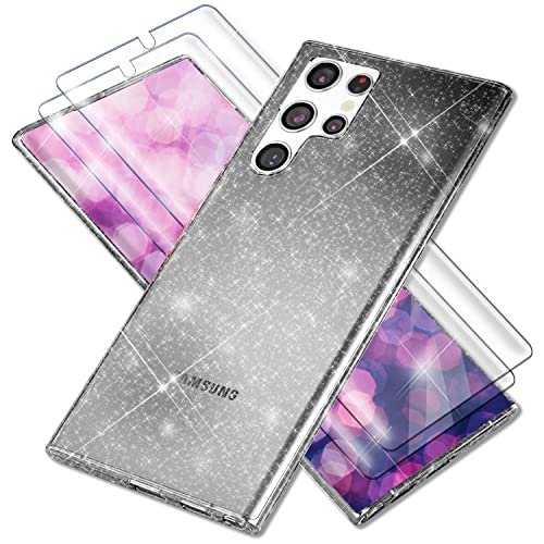 NALIA Set [3-in-1] kompatibel mit Samsung Galaxy S23 Ultra Hülle, [1x Glitzerhülle & 2X Displayschutz] Durchsichtig Anti-Gelb Diamant Glitzer Cover, Silikon Schutzhülle Handyhülle, Farbe:Schwarz von NALIA