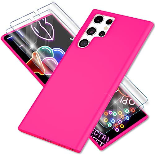 NALIA Set [3-in-1] kompatibel mit Samsung Galaxy S23 Ultra Hülle, [1x Neon Silikonhülle & 2X Displayschutz] Intensive Farbe rutschfest Samtig Weich Gummiert, Dünne Schutzhülle Soft Case, Farbe:Pink von NALIA