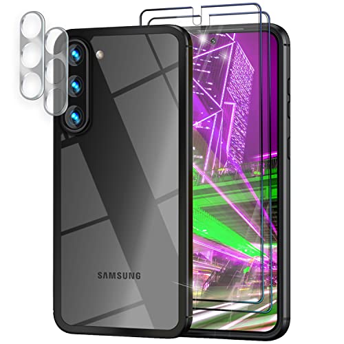 NALIA Set [5-in-1] kompatibel mit Samsung Galaxy S23 Hülle, [1x Klare Hybrid Handyhülle & 2X Displayschutz & 2X Kameraschutz] Transparent Anti-Gelb Kratzfest, Harte Rückseite & Aufprall-Schutz Rahmen von NALIA