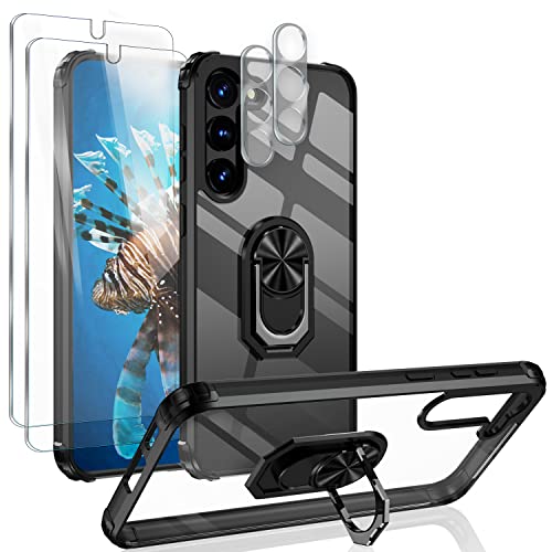 NALIA Set [5-in-1] kompatibel mit Samsung Galaxy S23 Hülle, [1x Klare Ringhülle & 2X Displayschutz & 2X Kameraschutz] Transparent Anti-Gelb Robust, 360° Ring, Harte Rückseite & Silikon-Rahmen Schwarz von NALIA