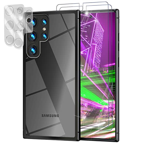 NALIA Set [5-in-1] kompatibel mit Samsung Galaxy S23 Ultra Hülle, [1x Klare Hybrid Schutzhülle & 2X Displayschutz & 2X Kameraschutz] Transparent Anti-Gelb, Harte Rückseite & Aufprall-Schutz Rahmen von NALIA