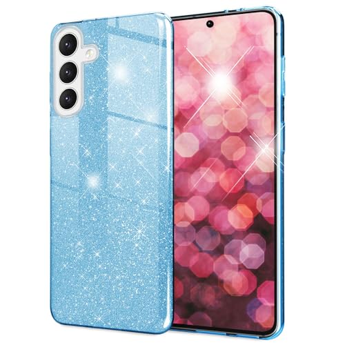 NALIA Stabile Glitzerhülle kompatibel mit Samsung Galaxy S24 Hülle, Glänzende Hybrid Schutzhülle mit verstärktem Silikon, Stoßfeste Funkelnde Glitzer Handyhülle, Glamour Schutz Cover, Farbe:Blau von NALIA