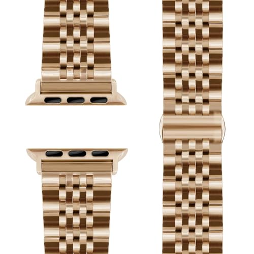 NALIA Trivo Edelstahl Armband kompatibel mit Apple Watch Armband SE Series 10 9 8 7 6 5 4 3 2 1 38/40/41/42mm, Metall Ersatzarmband mit Schmetterlingsschließe, Rostfrei, Farbe:Champagner Gold NALIA Trivo Edelstahl Armband kompatibel mit Apple Watch Armband SE Series 10 9 8 7 6 5 4 3 2 1 38/40/41/42mm, Metall Ersatzarmband mit Schmetterlingsschließe, Rostfrei, Farbe:Champagner Gold von NALIA
