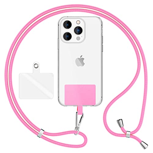 NALIA Universal-Kette mit Pad, Band für Handy-Hülle zum Umhängen, Karabinerhaken Anhänger aus Metall, Schlüsselband Umhängeband 160 cm, Crossbody Lanyard mit Schlaufe, Verstellbar, Farbe:Rosa NALIA Universal-Kette mit Pad, Band für Handy-Hülle zum Umhängen, Karabinerhaken Anhänger aus Metall, Schlüsselband Umhängeband 160 cm, Crossbody Lanyard mit Schlaufe, Verstellbar, Farbe:Rosa von NALIA