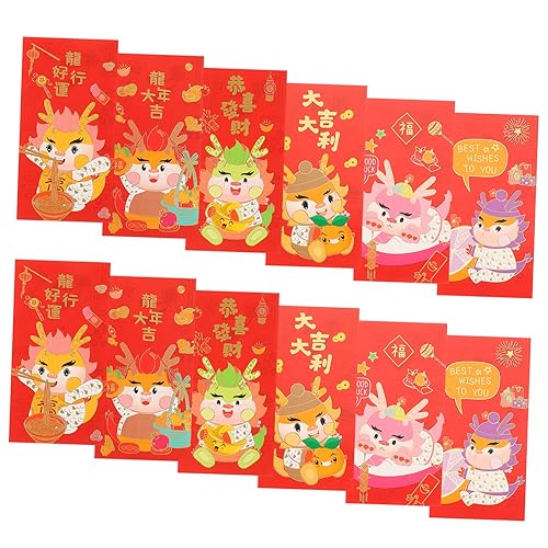 NAMOARLY 24 Stück Umschläge zum Mondneujahr 2024 Geldumschläge für glücksgeld roter umschlag Pakete Tierkreis Die chinese new year chinesisch neujahr rote Geldumschläge Rote Tasche Papier von NAMOARLY