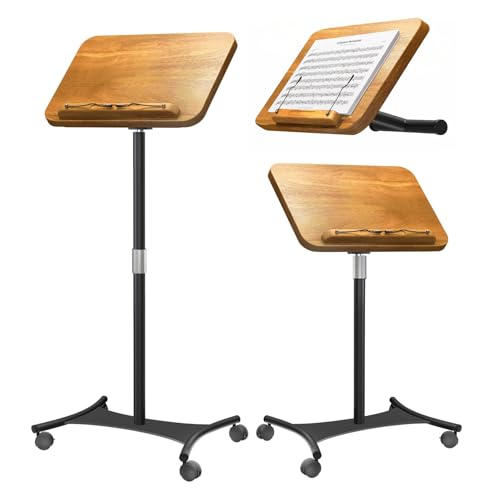 NAMON Notenständer für Notenblätter mit Feststellrädern, tragbarer rollender Notenständer, verstellbare Höhe und Winkel, große Massivholzplatte mit Seitenbüroklammer, ideal für Violinengitarre von NAMON