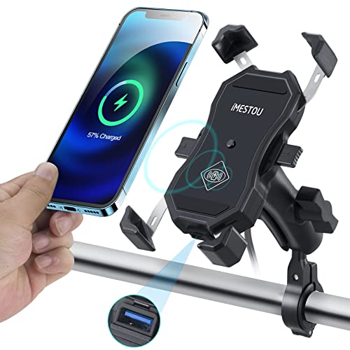 Jitehsha Motorrad Wireless & QC3.0 USB Handyhalterung Ladegerät Qi 15W Lenker Handyhalterung Selbstsichernde Doppelkugel 9CM Stem Socket mit Aluminiumsockel 360 Rotation für 3,5-6,8 Zoll Smartphones von NANA Jewels