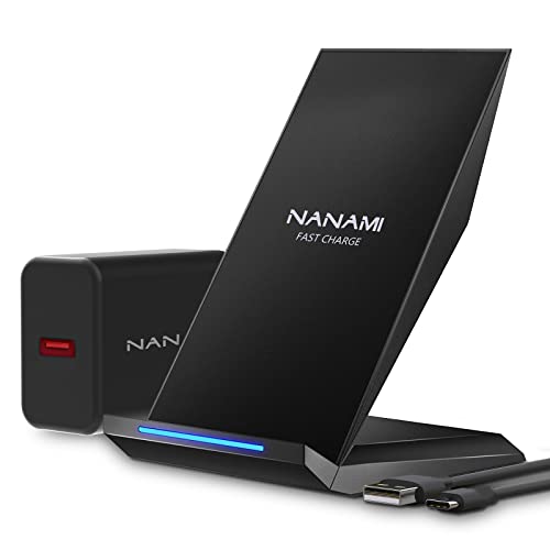 Fast Wireless Charger, NANAMI Qi kabelloses Ladegerät (mit USB ladegerät Quick Charge 3.0 Adapter) für iPhone 15 14 13 12 Pro Mini Max Xr Xs 8+,10W Induktive Ladestation für Samsung Galaxy S24 S23 S22 von NANAMI