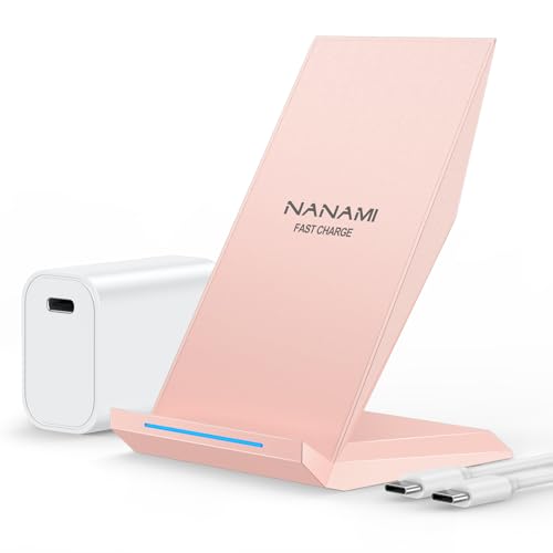 Fast Wireless Charger,NANAMI Qi kabelloses Ladegerät (mit USB C ladegerät 20W PD Adapter) für Apple iPhone 16 15 14 13 12 Pro Max Xr Xs,10W Induktive Ladestation für Samsung Galaxy S25 S24 S23 S22 S21 von NANAMI
