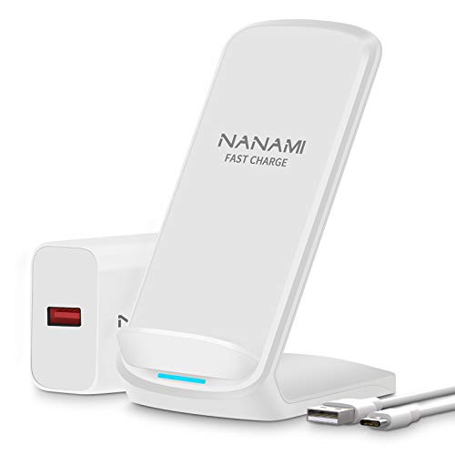 NANAMI Fast Wireless Charger, 10W Qi Induktive Ladestation für Samsung Galaxy S24 S23 S22 S21 Ultra Plus, Handy Ständer (mit USB ladegerät QC 3.0 Adapter) für iPhone 15 14 13 12 11 Max XR X Pro Mini von NANAMI