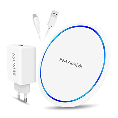 NANAMI Weiß Wireless Charger mit Quick Charge 3.0 Adapter, 10W Schnelles Drahtloses Ladegerät für Samsung Galaxy S24 S23 S22 S21 Ultra, 7.5W Qi Ladegerät für iPhone 15 14 13 12 11 8 X Max XR Plus Pro von NANAMI