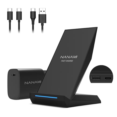 NANAMI Wireless Charger mit 30W USB-C Ladegerät - 2 in 1 Induktive Ladeständer mit Anschluss, Qi Kabelloses Ladestation für iPhone 15/14/13/12/11/XS Max/X/XR/8 Plus, Samsung Galaxy S24 S23 S22 S21 S20 von NANAMI