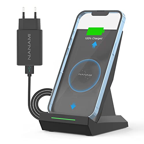 NANAMI Wireless Charger mit USB Ladegerät - Auto-Scan-Spule Qi Induktive Ladestation für Samsung Galaxy S24 S23 S22,Präzise Ausrichtung kabelloses Ladegerät für iPhone 15 14 13 12 Pro 11 XS Max XR X 8 von NANAMI