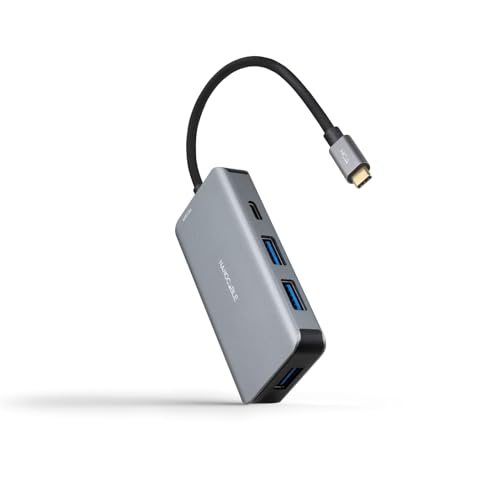 NANOCABLE 10.16.1005 – 5-in-1-Konverter-Hub, USB-C 3.2 GEN1 5G-Stecker auf 3 USB-A 3.0-Anschlüsse + 1 USB-C-Anschluss + 1 USB-C PD-Anschluss 100 W, Aluminium, 15 cm, Grau von NANOCABLE