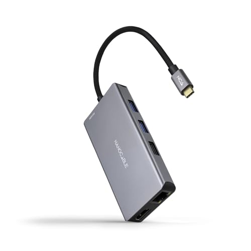 NANOCABLE 10.16.1009 – 9-in-1-Konverter-Hub, USB-C 3.2 GEN1 5G-Stecker auf 3 USB-A-Anschlüsse + 2 HDMI-Anschlüsse + RJ45 + TF + SD + USB-C PD 100 W, Aluminium, 15 cm, Grau von NANOCABLE