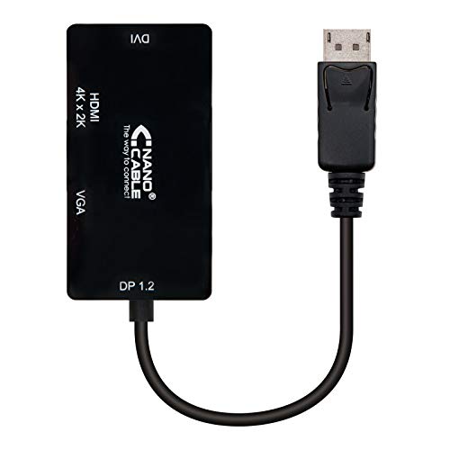 Nanocable 10.16.3301-BK - DisplayPort Konverter für SVGA/DVI/HDMI, 3in1, DP1.2/M-VGA/H-DVI/M-HDMI/H 4K, 15 cms von NANOCABLE