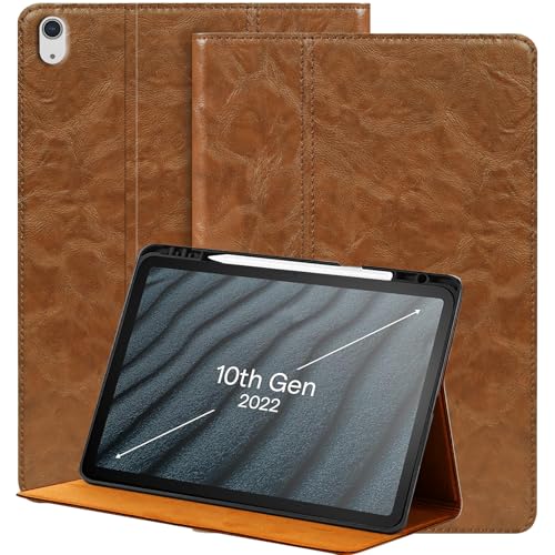 NANRUIL Hülle für Ipad (A16) 11.Gen 11 Zoll 2025 and Ipad 10.Generation 10,9 Zoll 2022 Echtes Leder Tablet Schutzhülle Case Cover,mit Stifthalter und Auto Wachen/Schlafen.Khaki von NANRUIL
