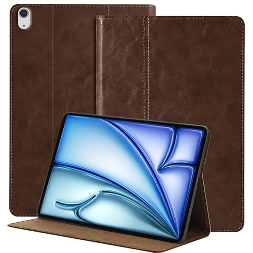 NANRUIL Hülle für Ipad Air 13 Zoll M2/M3 2024/2025(Modell:A3268/A3269/A2898/A2899) Echtes Leder Tablet Schutzhülle Case Cover,Auto Wachen/Schlafen.Dunkelbraun von NANRUIL