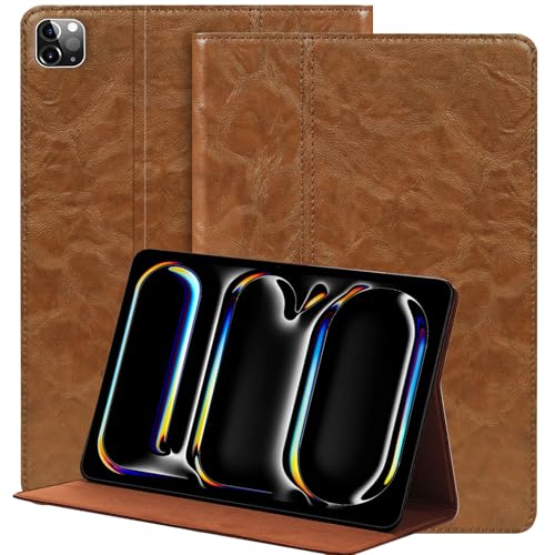NANRUIL Hülle für Ipad Pro 11 Zoll M4 5.Generation 2024(Modell:A2836/A2837) Echtes Leder Tablet Schutzhülle Case Cover.,Auto Wachen/Schlafen.Khaki von NANRUIL
