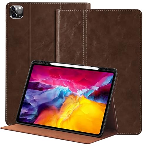 NANRUIL Hülle für Ipad Pro 12,9 Zoll 6./5./4./3.Gen 2022/2021/2020/2018 Echtes Leder Tablet Schutzhülle Case Cover,mit Stifthalter und Auto Wachen/Schlafen.Dunkelbraun von NANRUIL