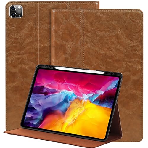 NANRUIL Hülle für Ipad Pro 12,9 Zoll 6./5./4./3.Gen 2022/2021/2020/2018 Echtes Leder Tablet Schutzhülle Case Cover,mit Stifthalter und Auto Wachen/Schlafen.Khaki von NANRUIL