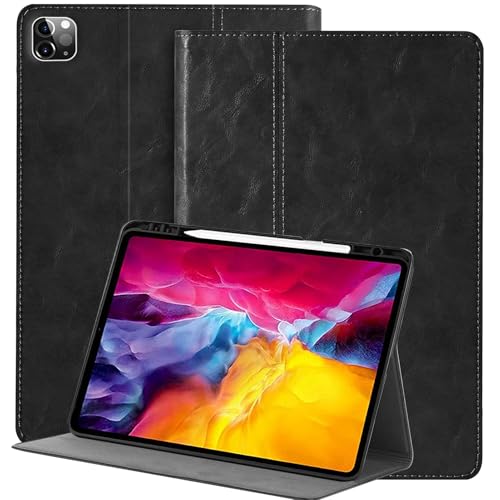 NANRUIL Hülle für Ipad Pro 12,9 Zoll 6./5./4./3.Gen 2022/2021/2020/2018 Echtes Leder Tablet Schutzhülle Case Cover,mit Stifthalter und Auto Wachen/Schlafen.Schwarz von NANRUIL