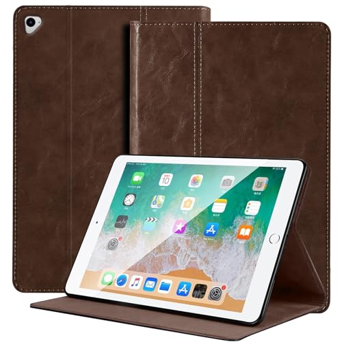 NANRUIL Hülle für Ipad Pro 12,9 Zoll Hülle 1./2.Gen 2015/2017(Modell:A1584/A1652/A1670/A1671/A1821) Echtes Leder Tablet Schutzhülle Case Cover,Auto Wachen/Schlafen.Dunkelbraun von NANRUIL