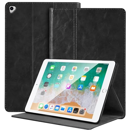 NANRUIL Hülle für Ipad Pro 12,9 Zoll Hülle 1./2.Gen 2015/2017(Modell:A1584/A1652/A1670/A1671/A1821) Echtes Leder Tablet Schutzhülle Case Cover,Auto Wachen/Schlafen.Schwarz von NANRUIL