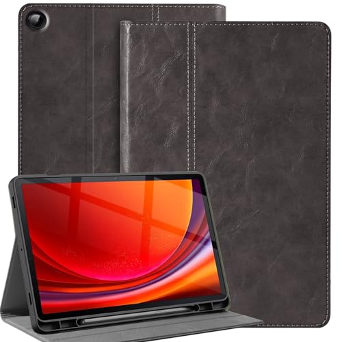 NANRUIL Hülle für Samsung Galaxy Tab A9+/A9 Plus 10,9/11 Zoll 2023(Modell:SM-X216B/X210/X218) Echtes Leder Tablet Schutzhülle Case Cover,mit S Pen Halter und Auto Wachen/Schlafen.Grau von NANRUIL