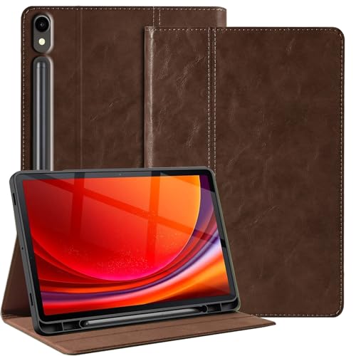 NANRUIL Hülle für Samsung Galaxy Tab S9 11Zoll und S9/S10 FE 10,9Zoll 2023/2025(X710/X716/X510/X520) Echtes Leder Tablet Schutzhülle Case Cover,mit S Pen Halter und Auto Wachen/Schlafen.Dunkelbraun von NANRUIL
